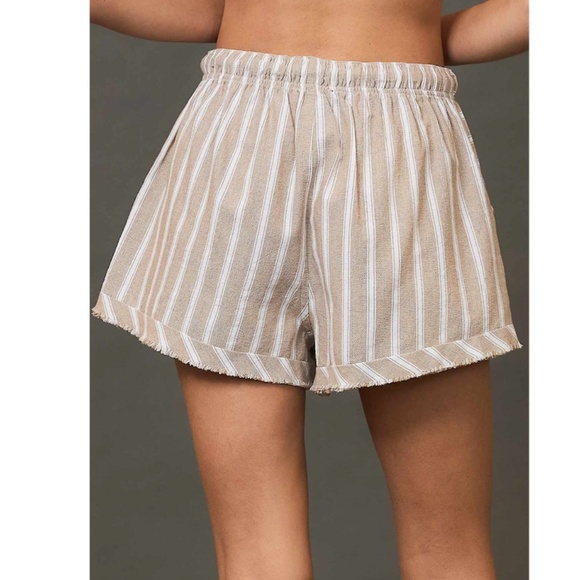 Umgee Tan and White Striped Women Shorts - Picture 4 of 4